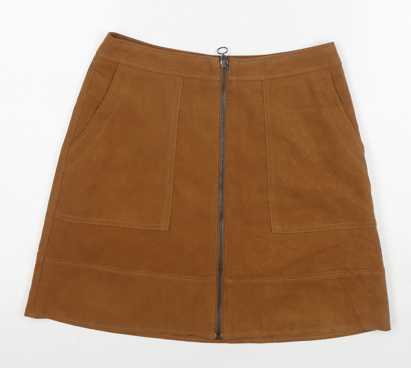 New Look Womens Brown Polyester A-Line Skirt Size 8 Zip