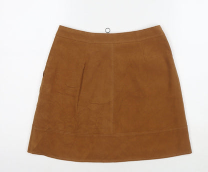 New Look Womens Brown Polyester A-Line Skirt Size 8 Zip