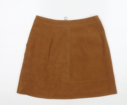 New Look Womens Brown Polyester A-Line Skirt Size 8 Zip