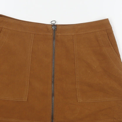 New Look Womens Brown Polyester A-Line Skirt Size 8 Zip