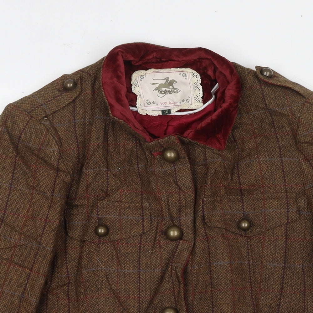 Tottle Womens Brown Check Jacket Coat Size 10 Button