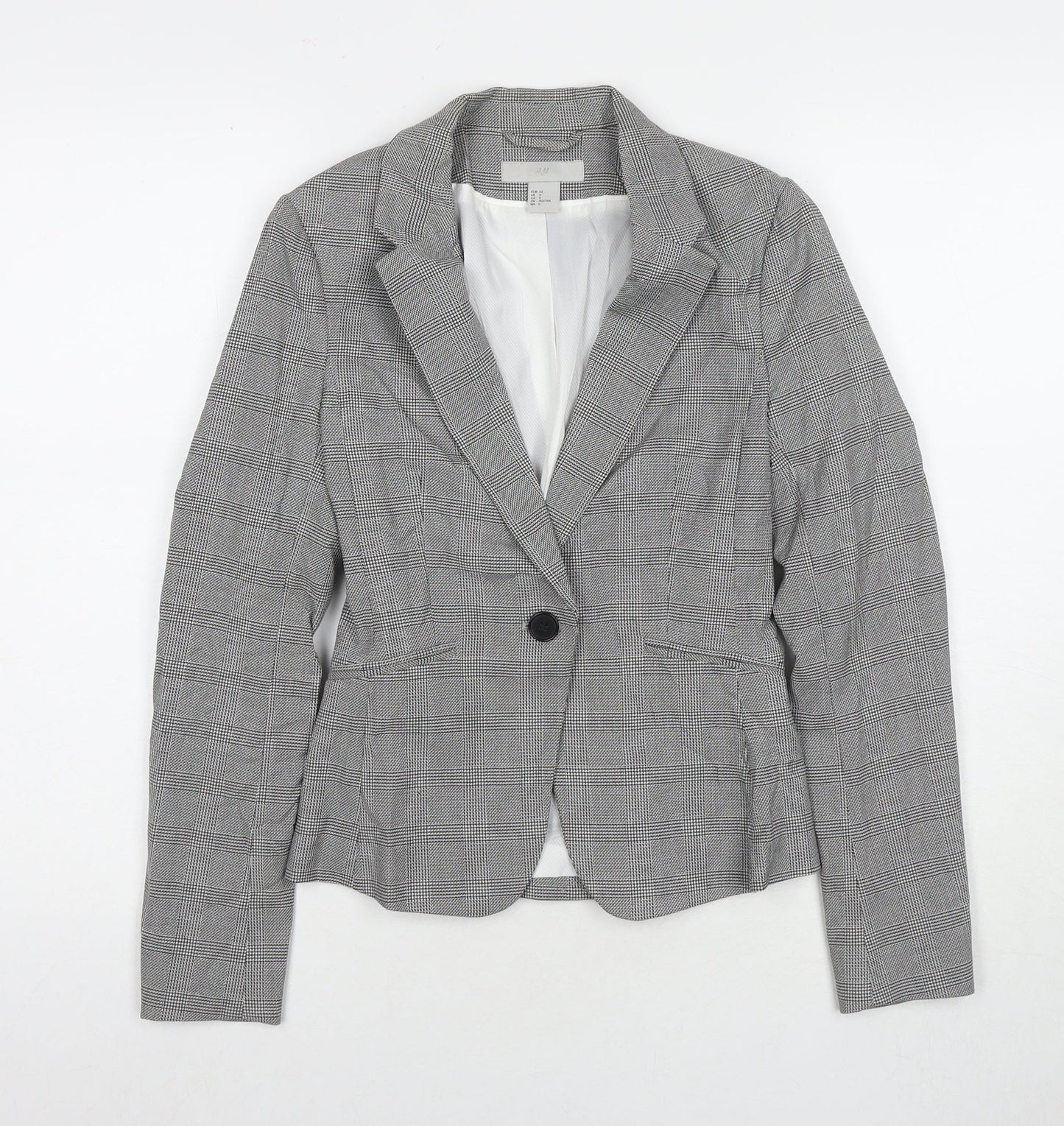 H&M Womens Grey Check Jacket Blazer Size 4 Button