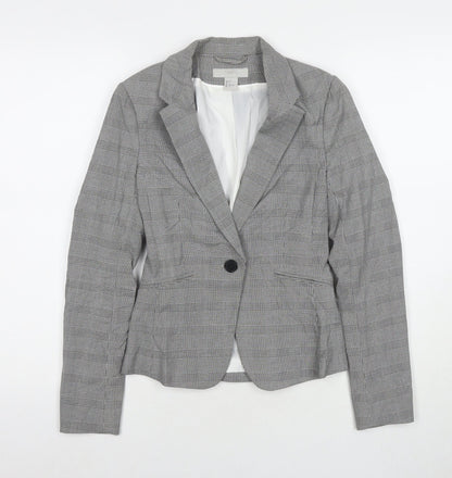 H&M Womens Grey Check Jacket Blazer Size 4 Button