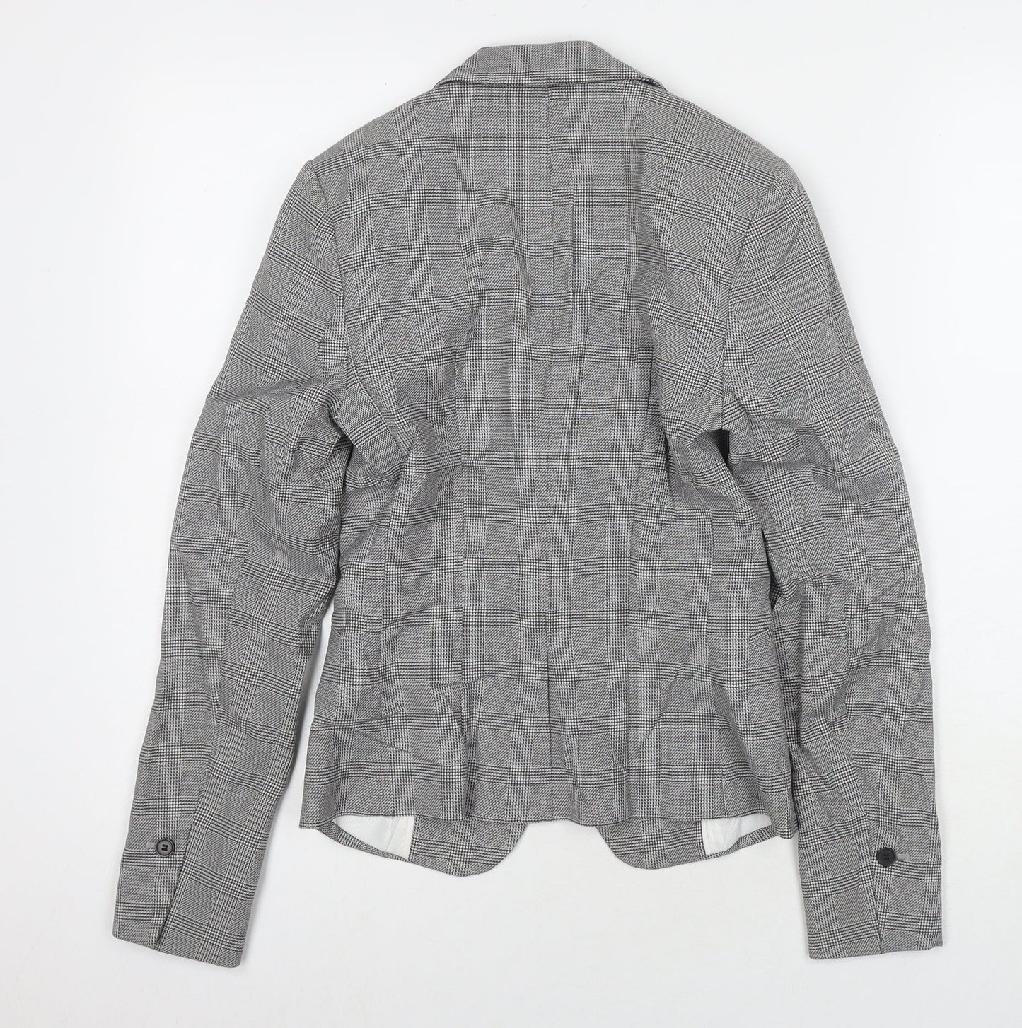 H&M Womens Grey Check Jacket Blazer Size 4 Button