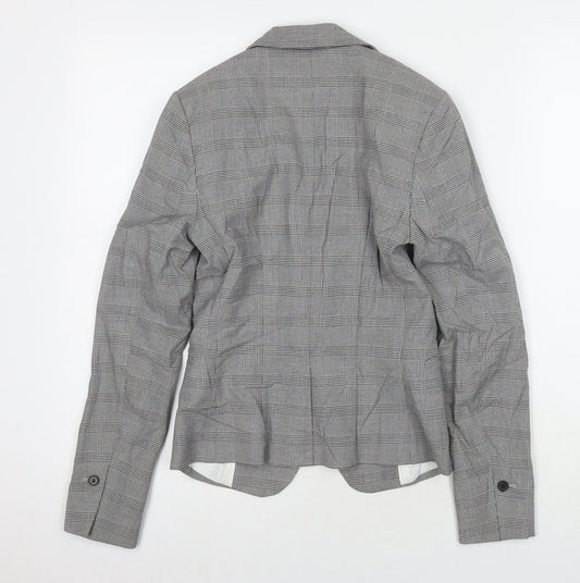 H&M Womens Grey Check Jacket Blazer Size 4 Button