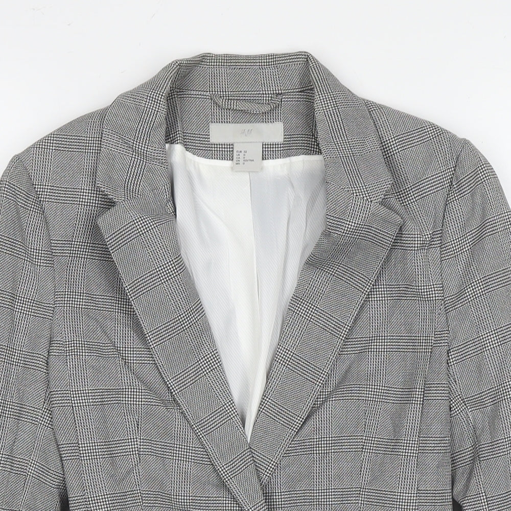 H&M Womens Grey Check Jacket Blazer Size 4 Button