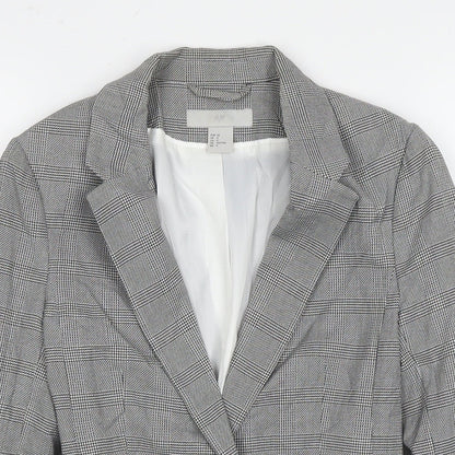 H&M Womens Grey Check Jacket Blazer Size 4 Button