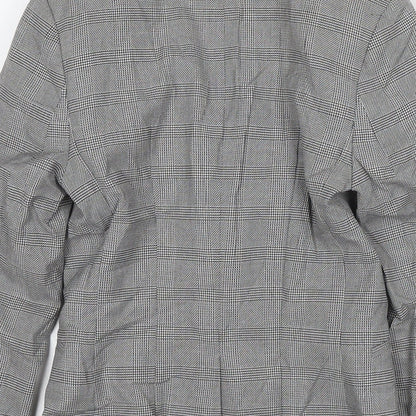 H&M Womens Grey Check Jacket Blazer Size 4 Button