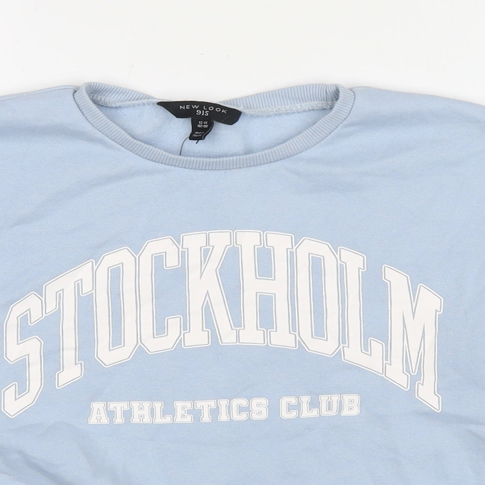 New Look Girls Blue Colourblock Cotton Pullover Sweatshirt Size 12-13 Years Pullover - Stockholm