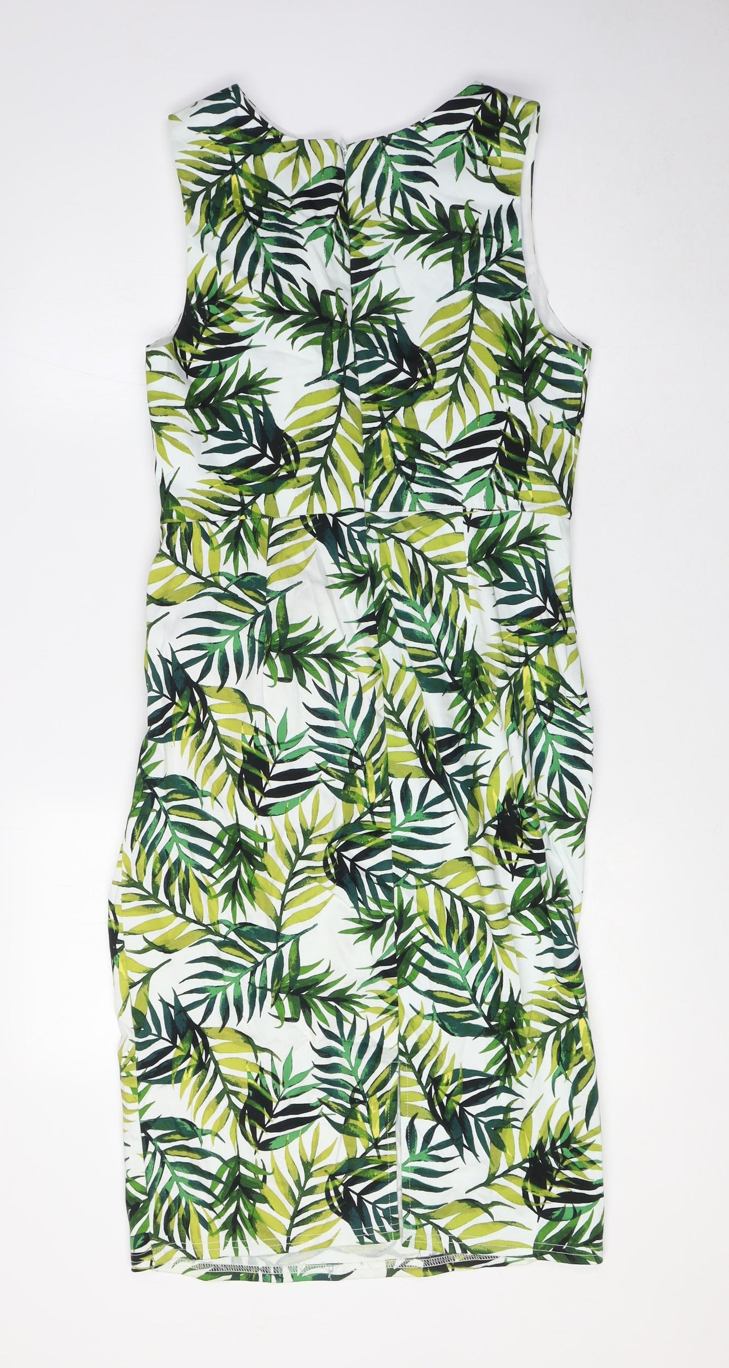 Apricot Womens Green Cotton Mini Size 12 Boat Neck Zip - Leaf Print