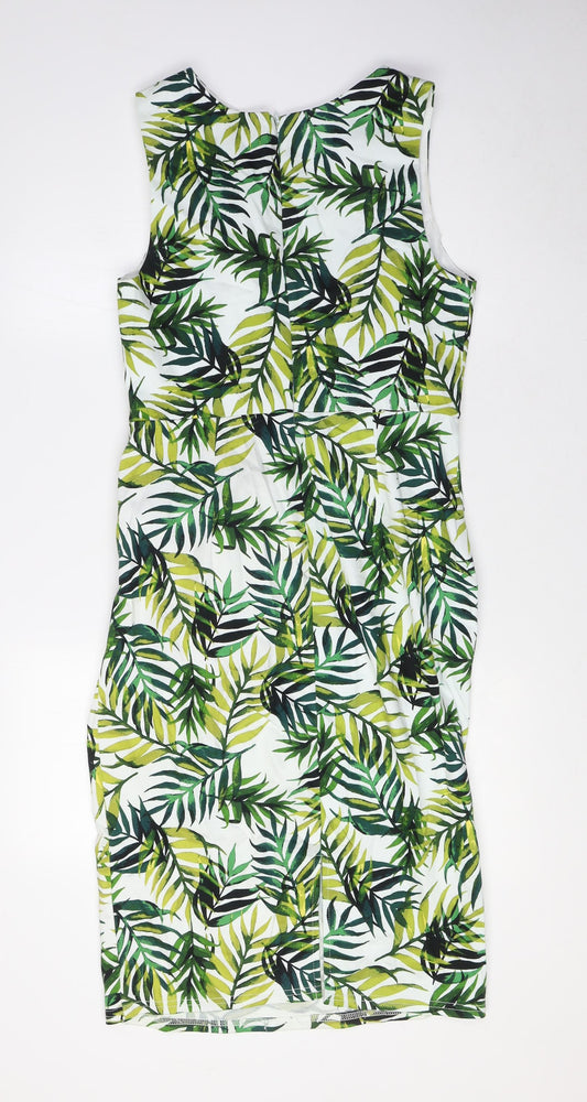 Apricot Womens Green Cotton Mini Size 12 Boat Neck Zip - Leaf Print