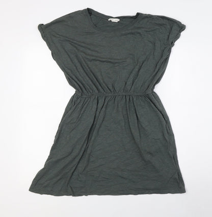 H&M Womens Green Cotton A-Line Size M Round Neck - Elasticated Waist