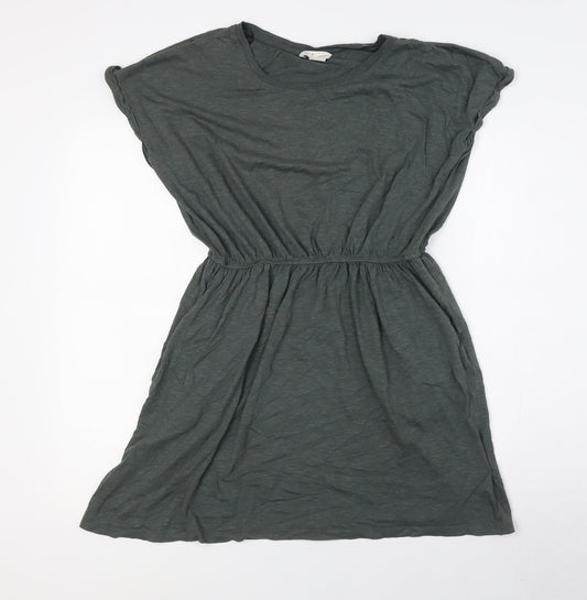 H&M Womens Green Cotton A-Line Size M Round Neck - Elasticated Waist