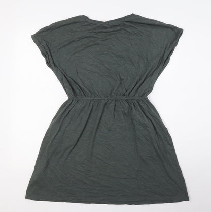 H&M Womens Green Cotton A-Line Size M Round Neck - Elasticated Waist