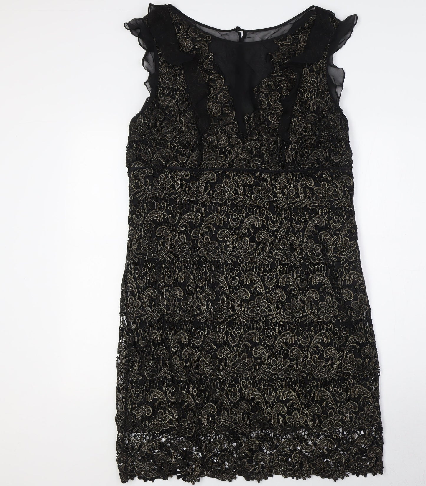 Mint Velvet Womens Black Cotton Pencil Dress Size 18 Round Neck Zip - Crochet Detail