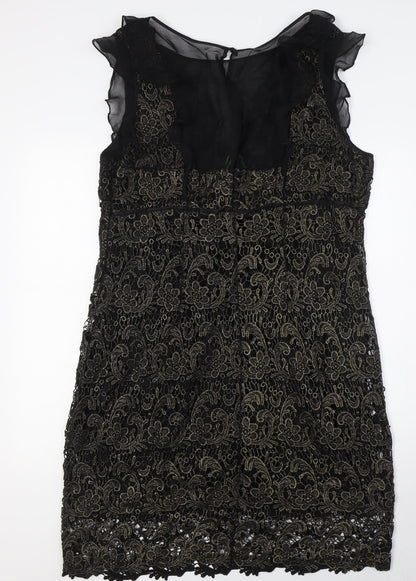 Mint Velvet Womens Black Cotton Pencil Dress Size 18 Round Neck Zip - Crochet Detail