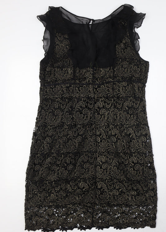 Mint Velvet Womens Black Cotton Pencil Dress Size 18 Round Neck Zip - Crochet Detail