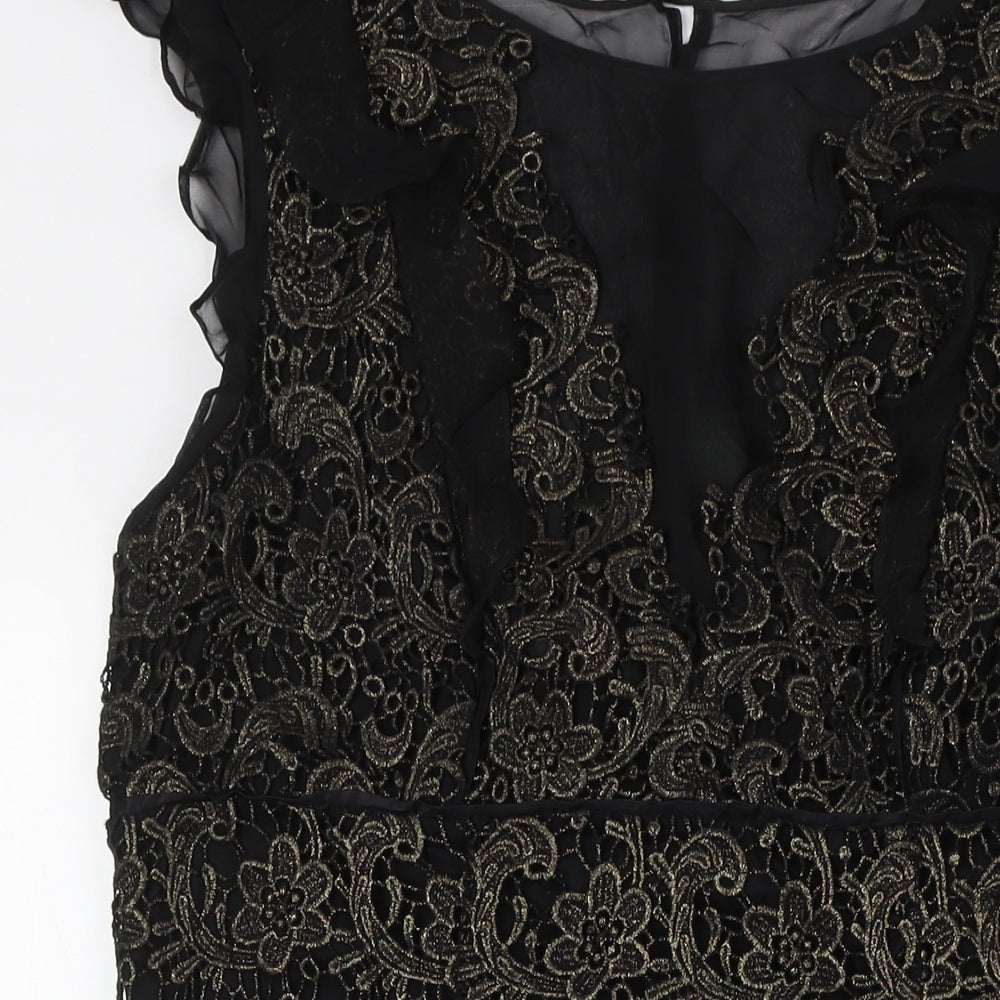 Mint Velvet Womens Black Cotton Pencil Dress Size 18 Round Neck Zip - Crochet Detail