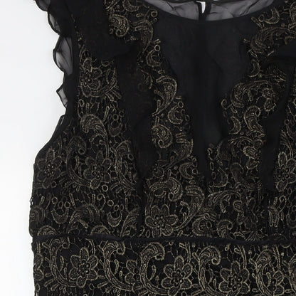 Mint Velvet Womens Black Cotton Pencil Dress Size 18 Round Neck Zip - Crochet Detail