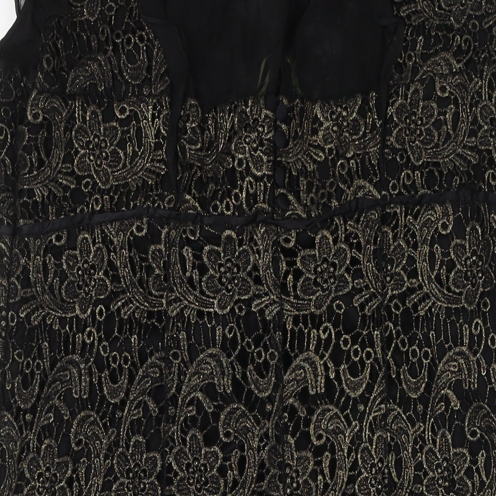 Mint Velvet Womens Black Cotton Pencil Dress Size 18 Round Neck Zip - Crochet Detail