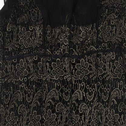 Mint Velvet Womens Black Cotton Pencil Dress Size 18 Round Neck Zip - Crochet Detail