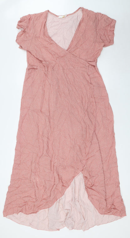 Sarta Womens Pink Viscose Wrap Dress Size M V-Neck Tie