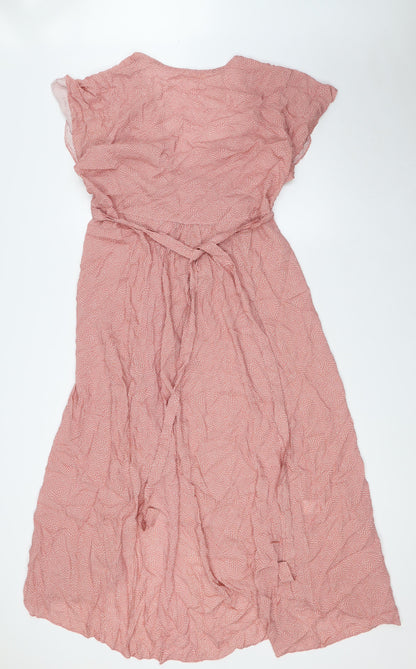 Sarta Womens Pink Viscose Wrap Dress Size M V-Neck Tie