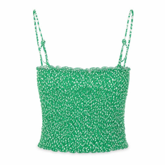 Stradivarius Womens Green Floral Cotton Basic Tank Size S Square Neck - Smocked Top