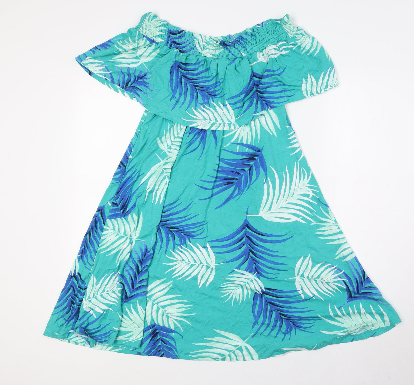 Marks and Spencer Womens Green Viscose A-Line Size 12 Off the Shoulder - Leaf Print