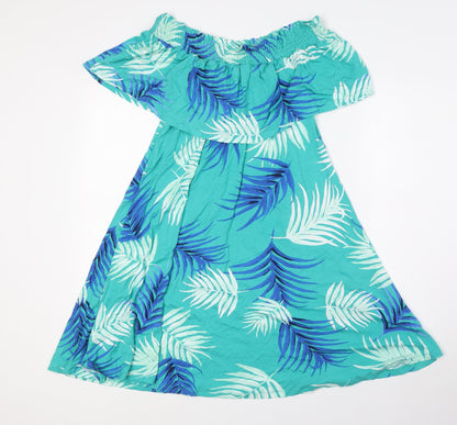 Marks and Spencer Womens Green Viscose A-Line Size 12 Off the Shoulder - Leaf Print