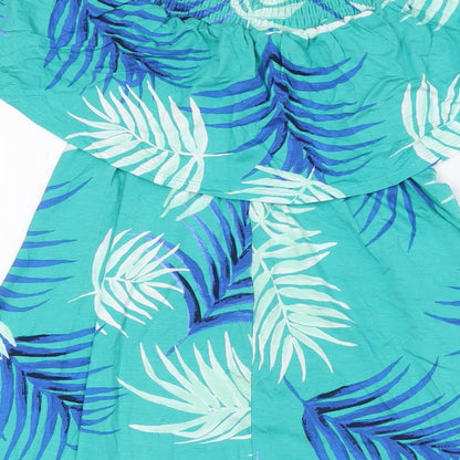 Marks and Spencer Womens Green Viscose A-Line Size 12 Off the Shoulder - Leaf Print
