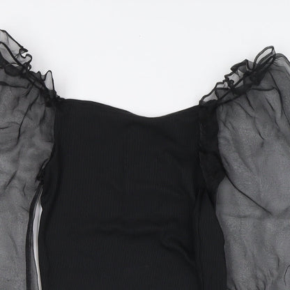 Cameo Rose Womens Black Polyester Basic Blouse Size 10 Square Neck - Sheer Sleeves