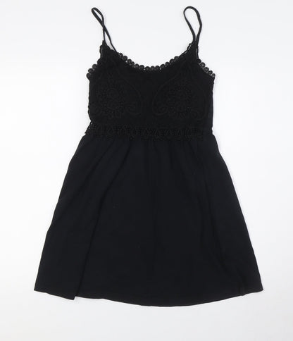 Topshop Womens Black Cotton A-Line Size 8 Scoop Neck