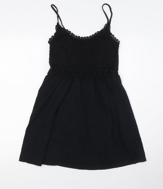 Topshop Womens Black Cotton A-Line Size 8 Scoop Neck