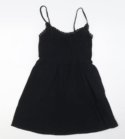 Topshop Womens Black Cotton A-Line Size 8 Scoop Neck