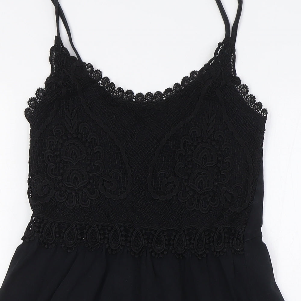 Topshop Womens Black Cotton A-Line Size 8 Scoop Neck