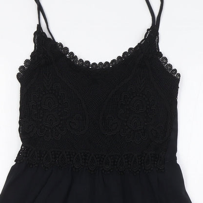 Topshop Womens Black Cotton A-Line Size 8 Scoop Neck