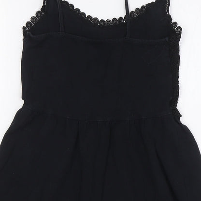 Topshop Womens Black Cotton A-Line Size 8 Scoop Neck