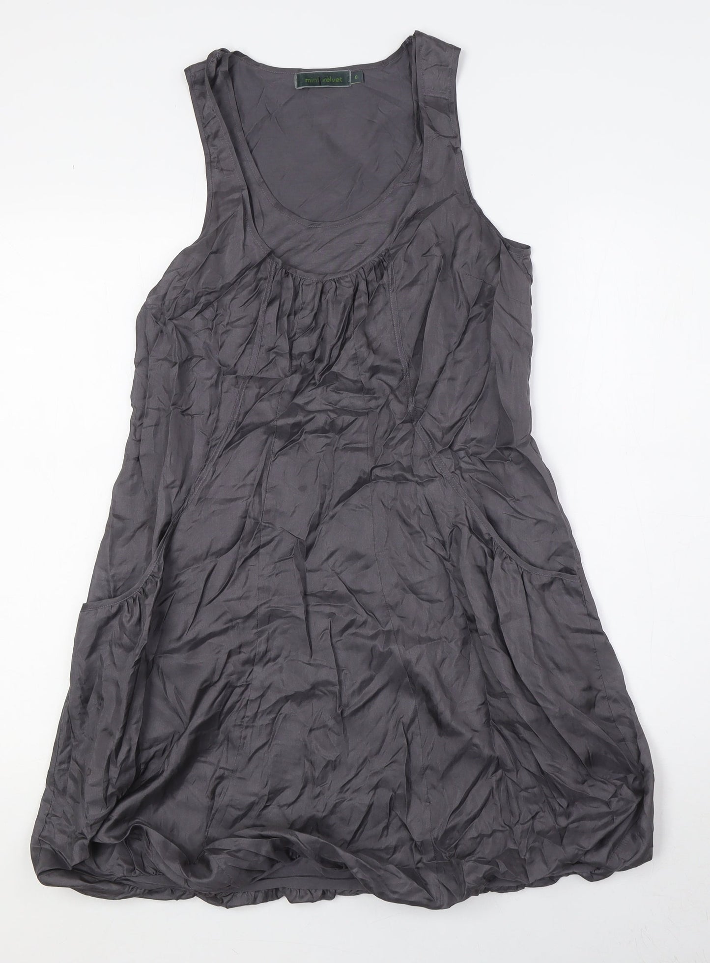 Mint Velvet Womens Grey Silk A-Line Size 8 Scoop Neck - Racer Back