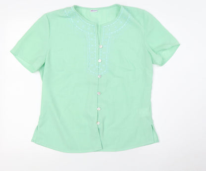 Damart Womens Green Polyester Basic Blouse Size 12 Round Neck