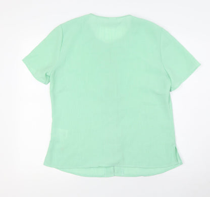 Damart Womens Green Polyester Basic Blouse Size 12 Round Neck