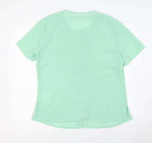Damart Womens Green Polyester Basic Blouse Size 12 Round Neck