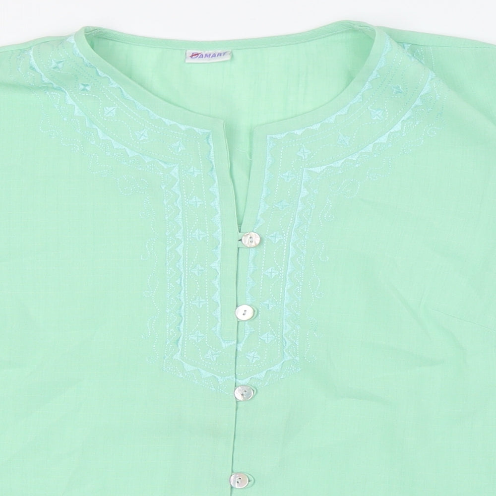 Damart Womens Green Polyester Basic Blouse Size 12 Round Neck