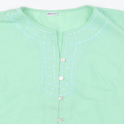 Damart Womens Green Polyester Basic Blouse Size 12 Round Neck