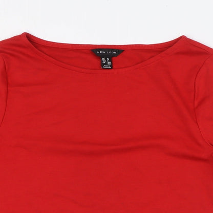 New Look Womens Red Polyester Basic T-Shirt Size 10 Boat Neck - Lace Hem Detail