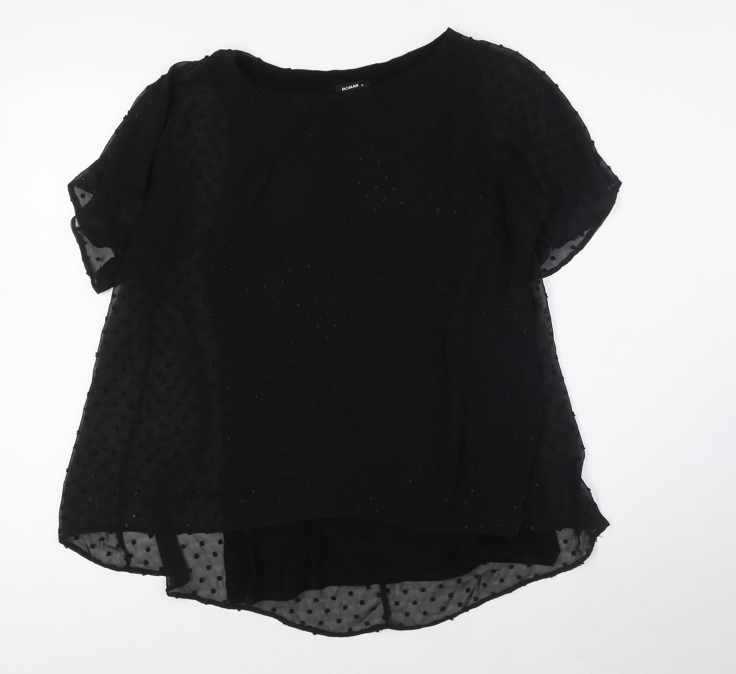 Womens UK Size 10 Roman Black Basic T-Shirt