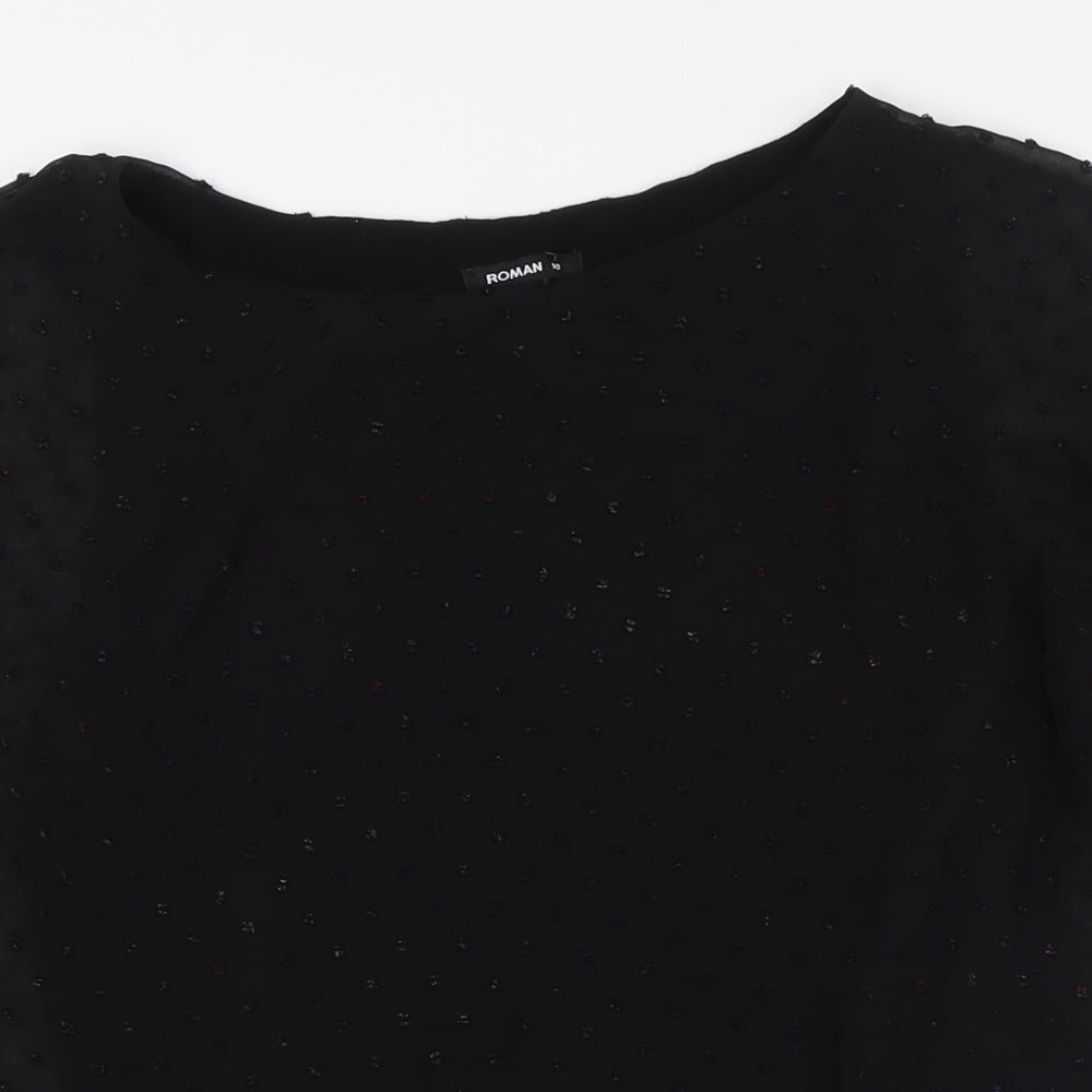 Womens UK Size 10 Roman Black Basic T-Shirt