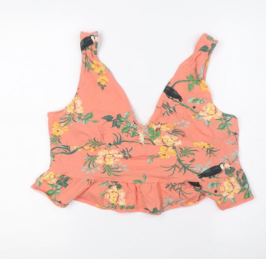 Divided by H&M Womens Multicoloured Floral Cotton Cropped Tank Size XL V-Neck - Birds And Bees