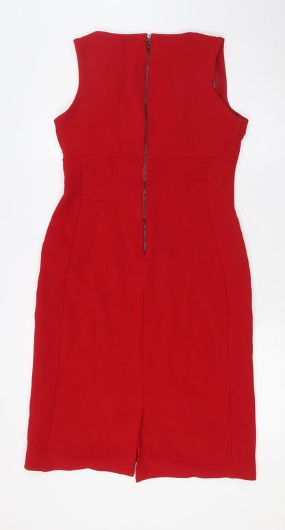 M&Co` Womens Red Polyester Pencil Dress Size 12 Square Neck Zip - Ribbed