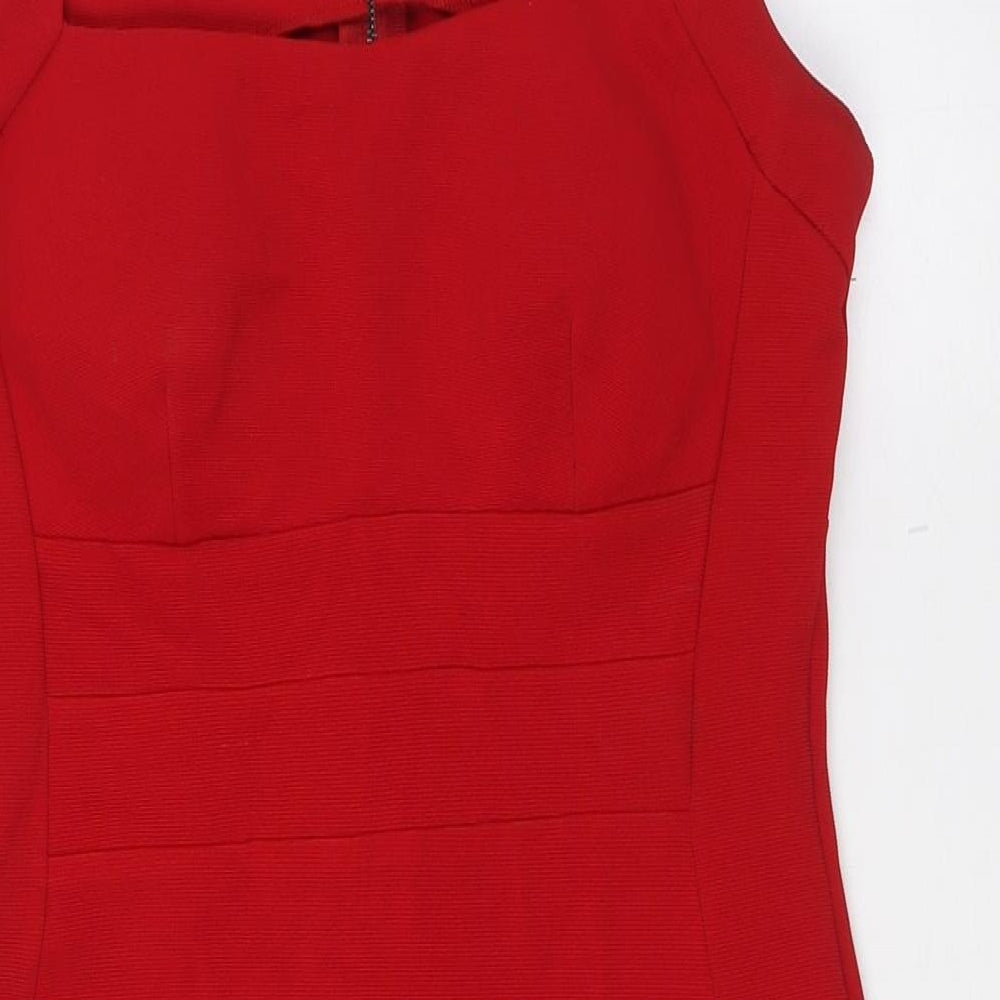 M&Co` Womens Red Polyester Pencil Dress Size 12 Square Neck Zip - Ribbed